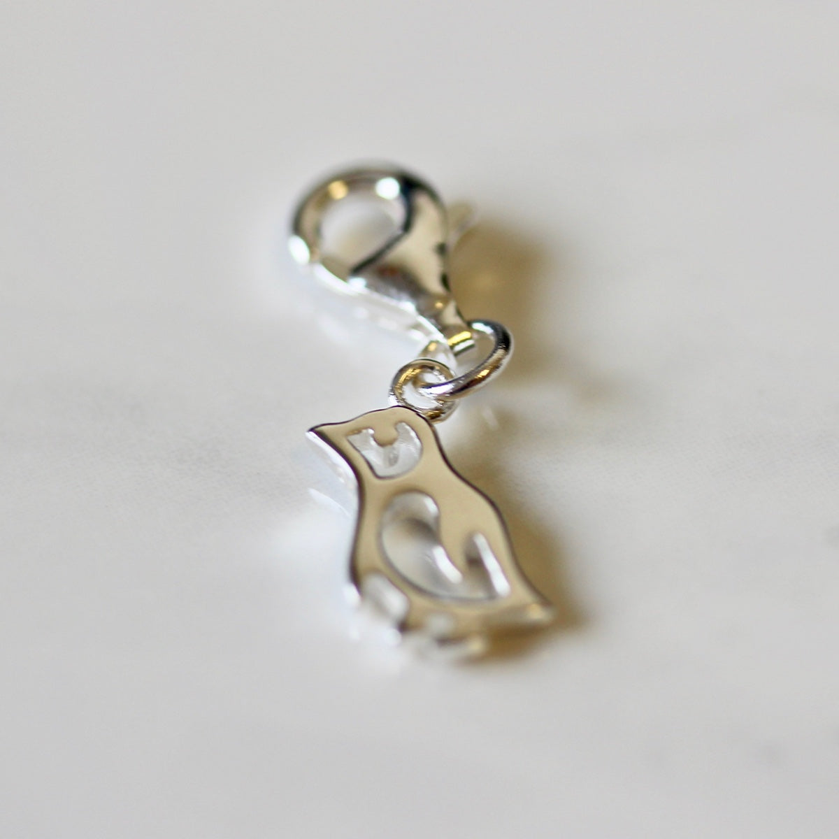 Sterling Silver Penguin Clip on Charm w Cut Out Details