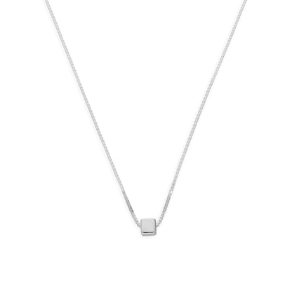 Sterling Silver 18 Inch Box Chain Necklace w Cube Bead