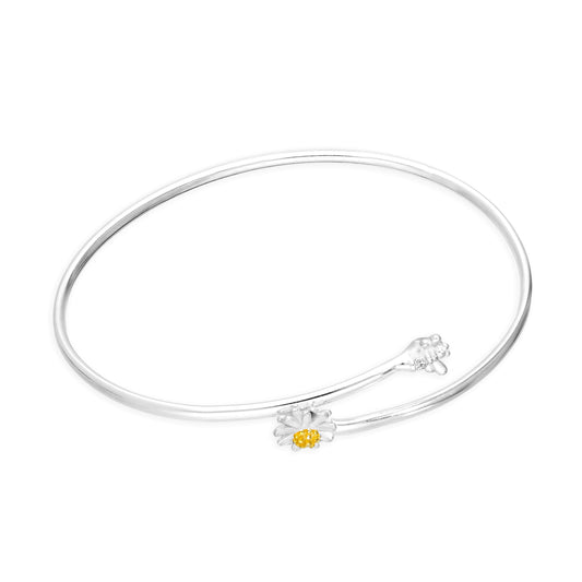 Sterling Silver Daisy & Bee 62mm Adult Bangle
