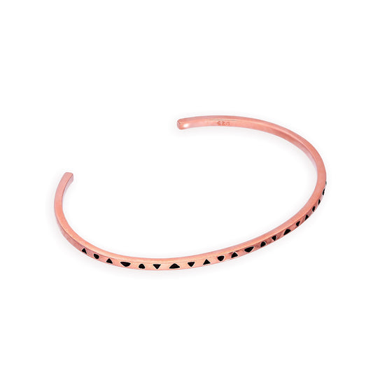 Rose Gold Plated Sterling Silver Oval Child Bangle w Black Triangles Design