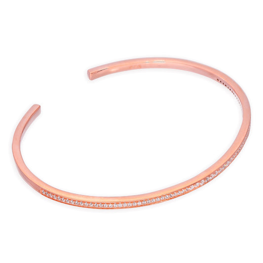 Rose Gold Plated Sterling Silver & Clear CZ Crystal Oval Maiden Teenage Bangle
