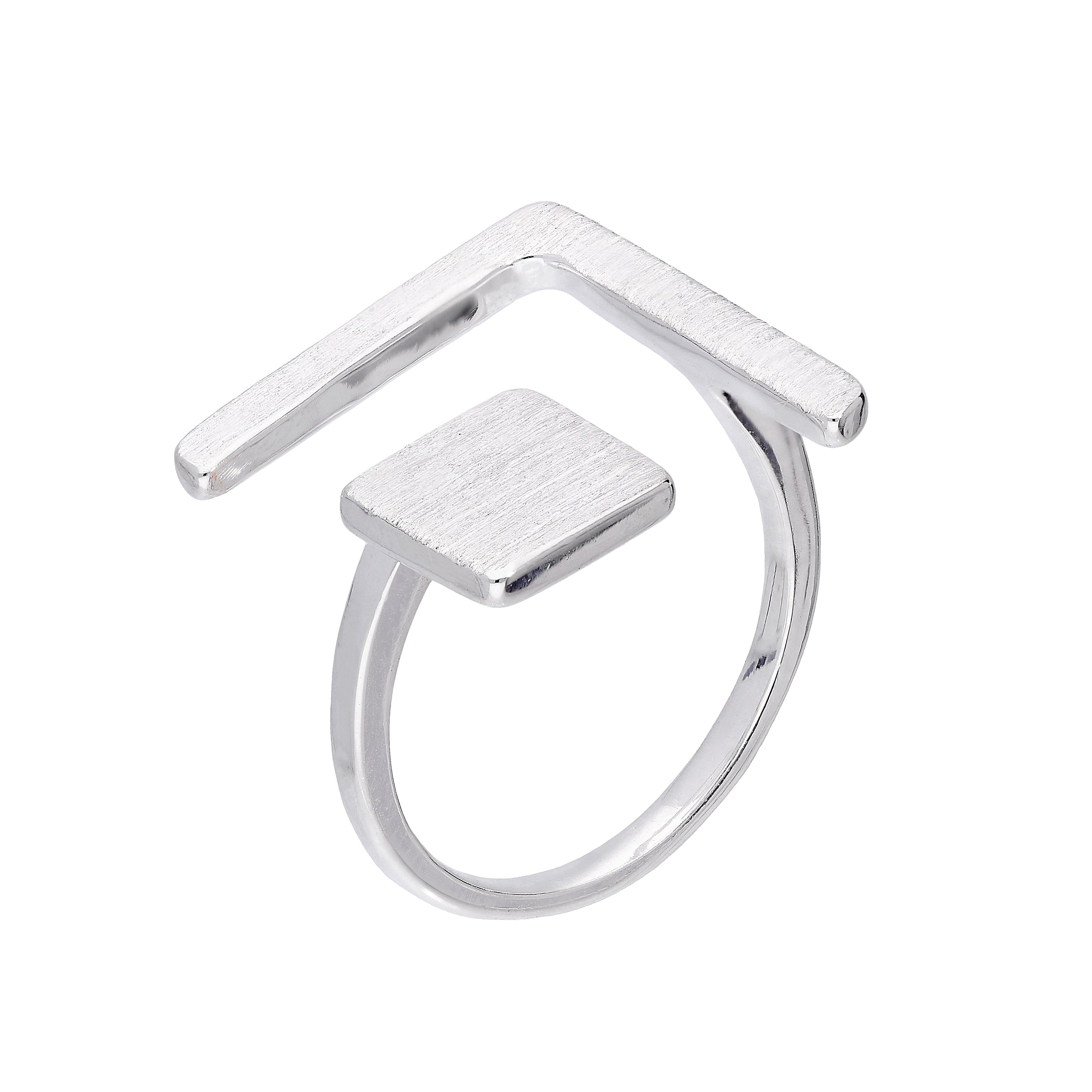 Sterling Silver Square & Chevron Adjustable Midi Ring