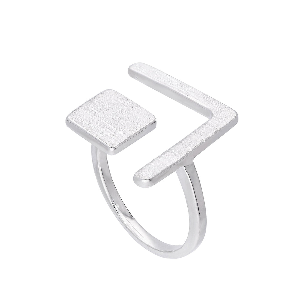 Sterling Silver Square & Chevron Adjustable Midi Ring