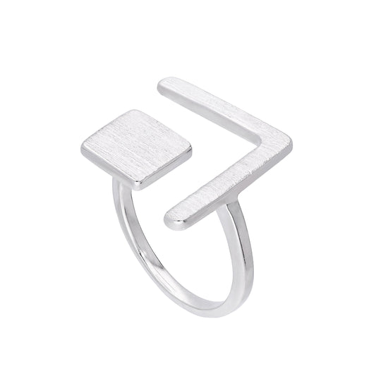 Sterling Silver Square & Chevron Adjustable Midi Ring