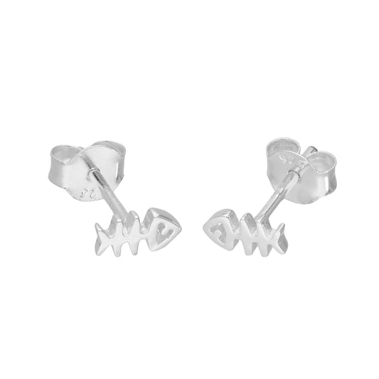 Sterling Silver Fish Bone Stud Earrings