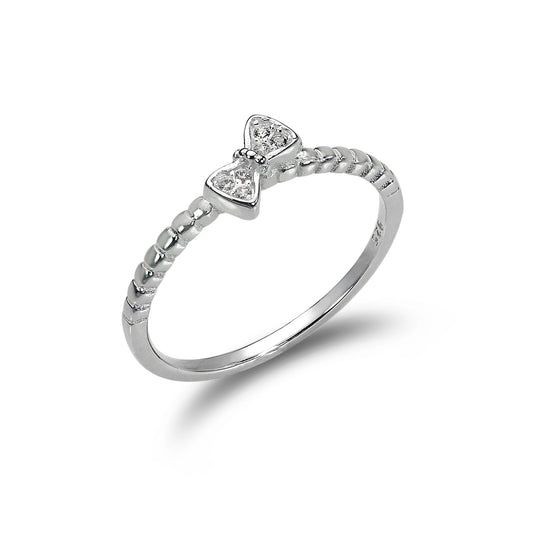 Sterling Silver 1mm Ring with CZ Crystal Bow - Size J - W