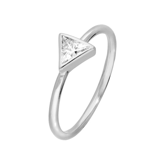 Sterling Silver & Clear CZ Crystal Triangle Ring Size J - W
