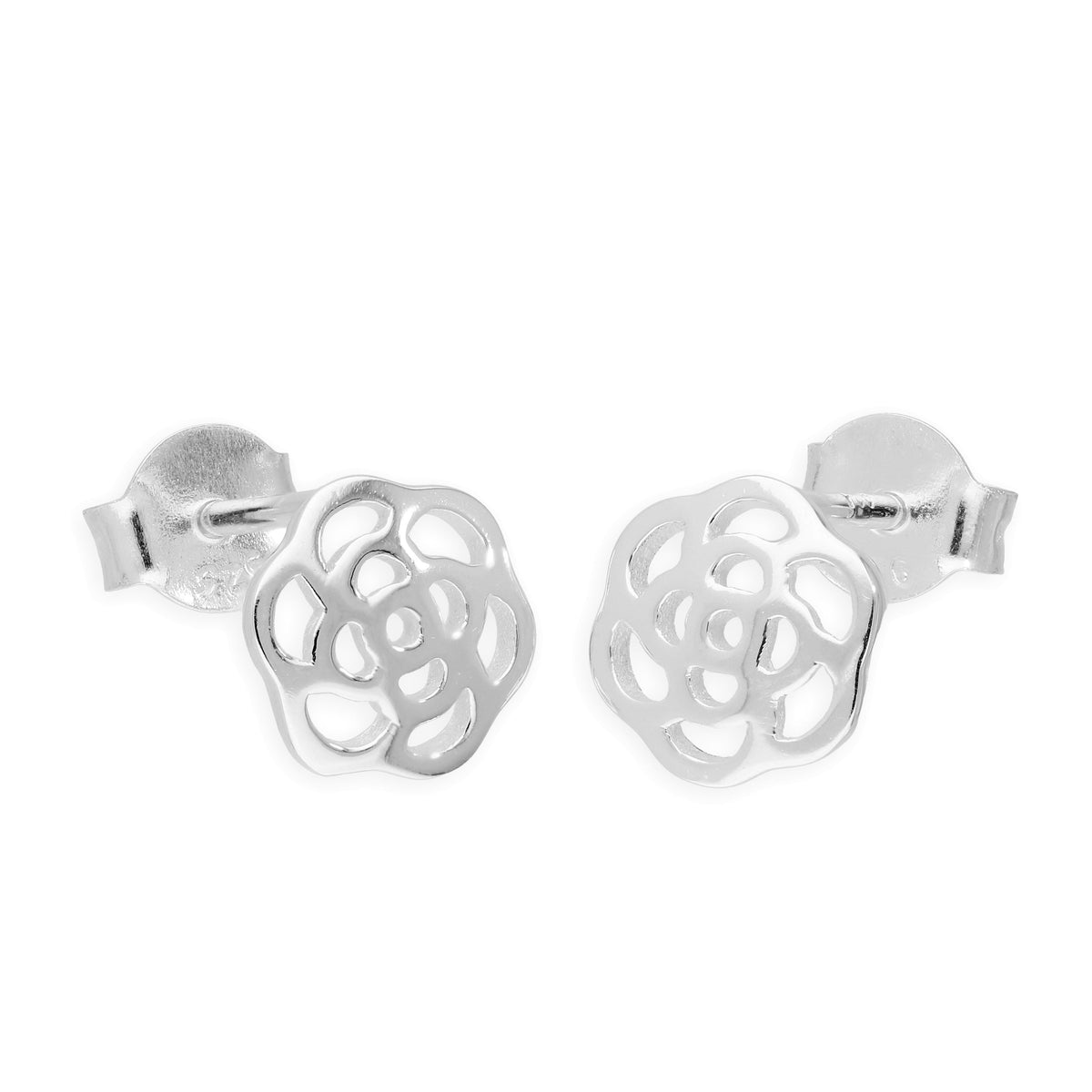 Sterling Silver Cut Out Rose Stud Earrings