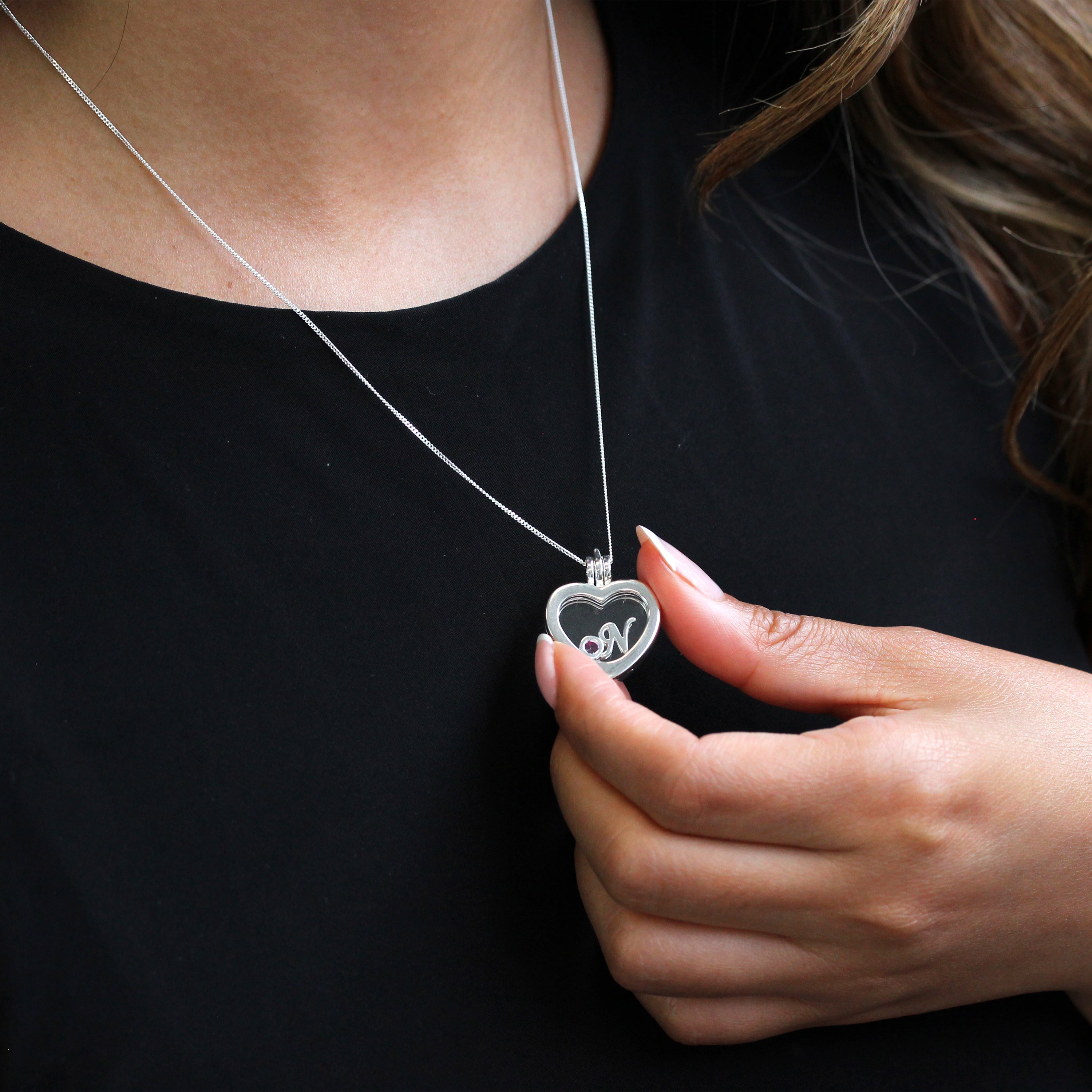 Small Sterling Silver Heart Floating Charm Locket on Chain 14 - 32 Inches