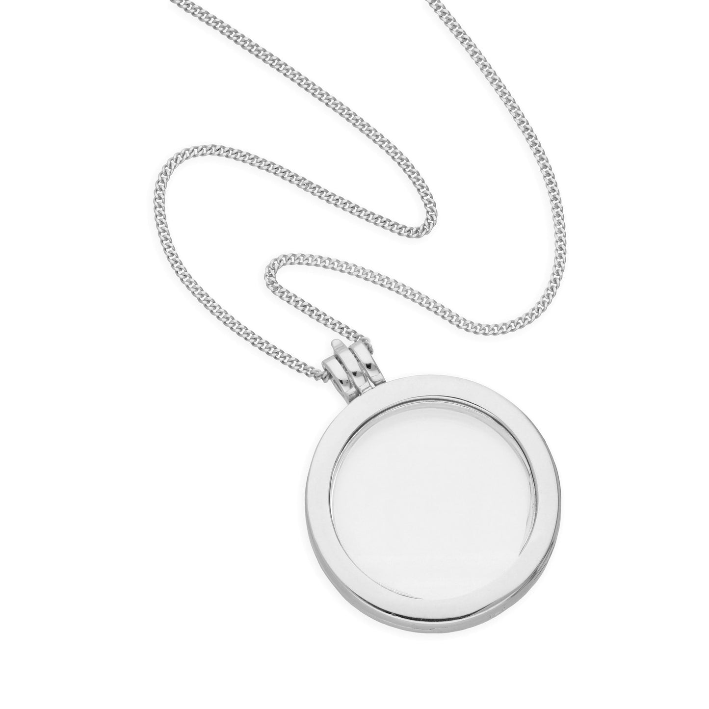 Large Sterling Silver Round Floating Charm Locket on Chain 16 - 24 Inches