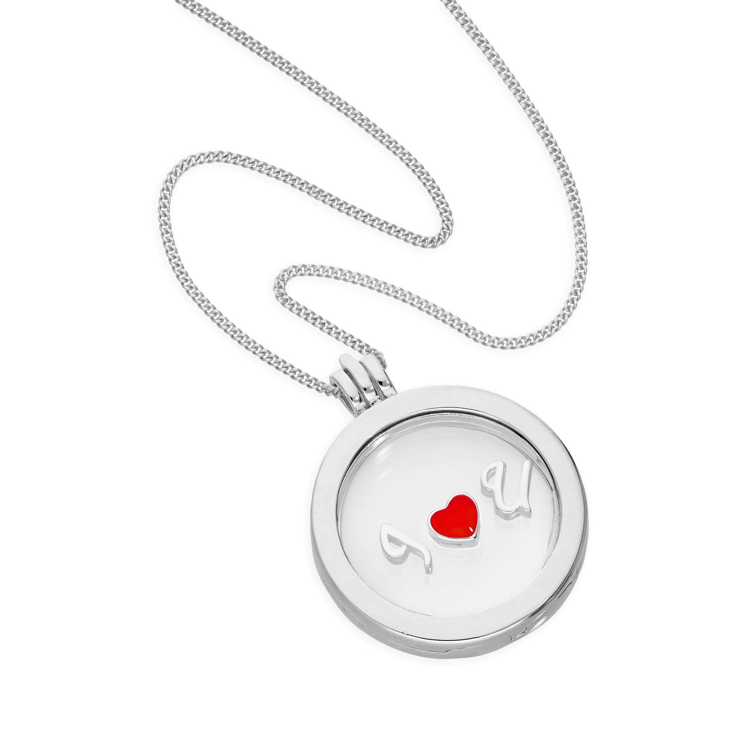 Large Sterling Silver Round Floating Charm Locket on Chain 16 - 24 Inches