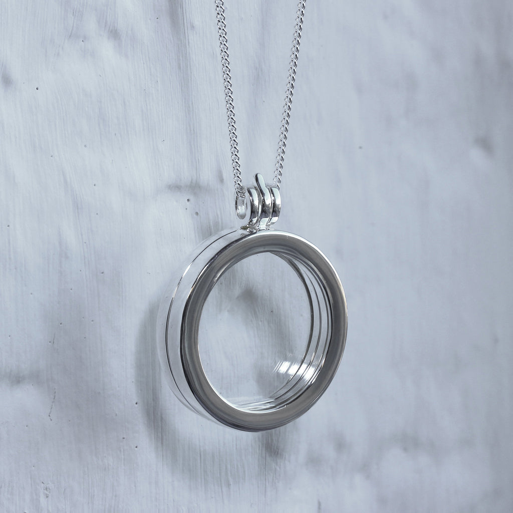 Large Sterling Silver Round Floating Charm Locket on Chain 16 - 24 Inches