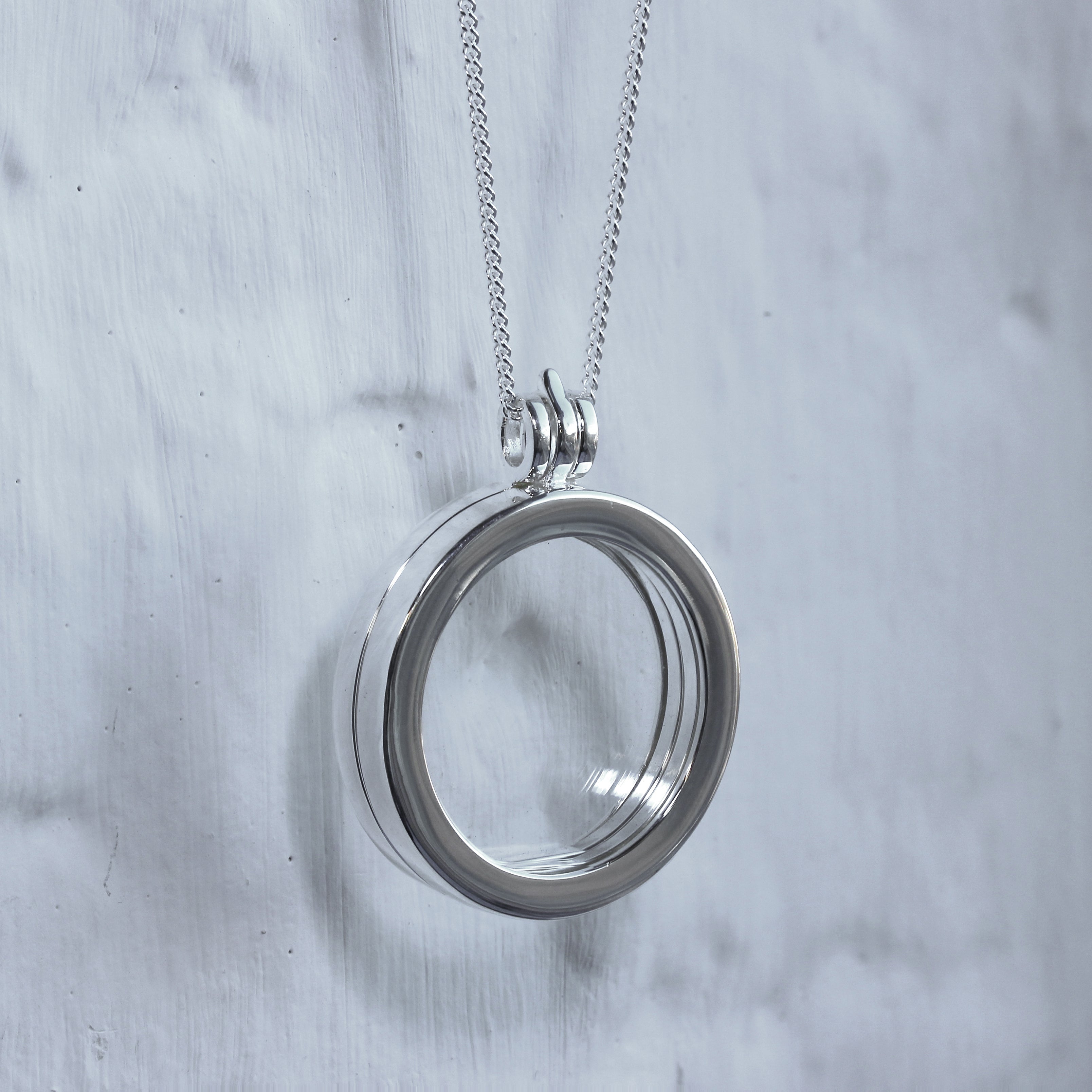 Large Sterling Silver Round Floating Charm Locket on Chain 16 - 24 Inches