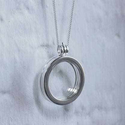 Large Sterling Silver Round Floating Charm Locket on Chain 16 - 24 Inches