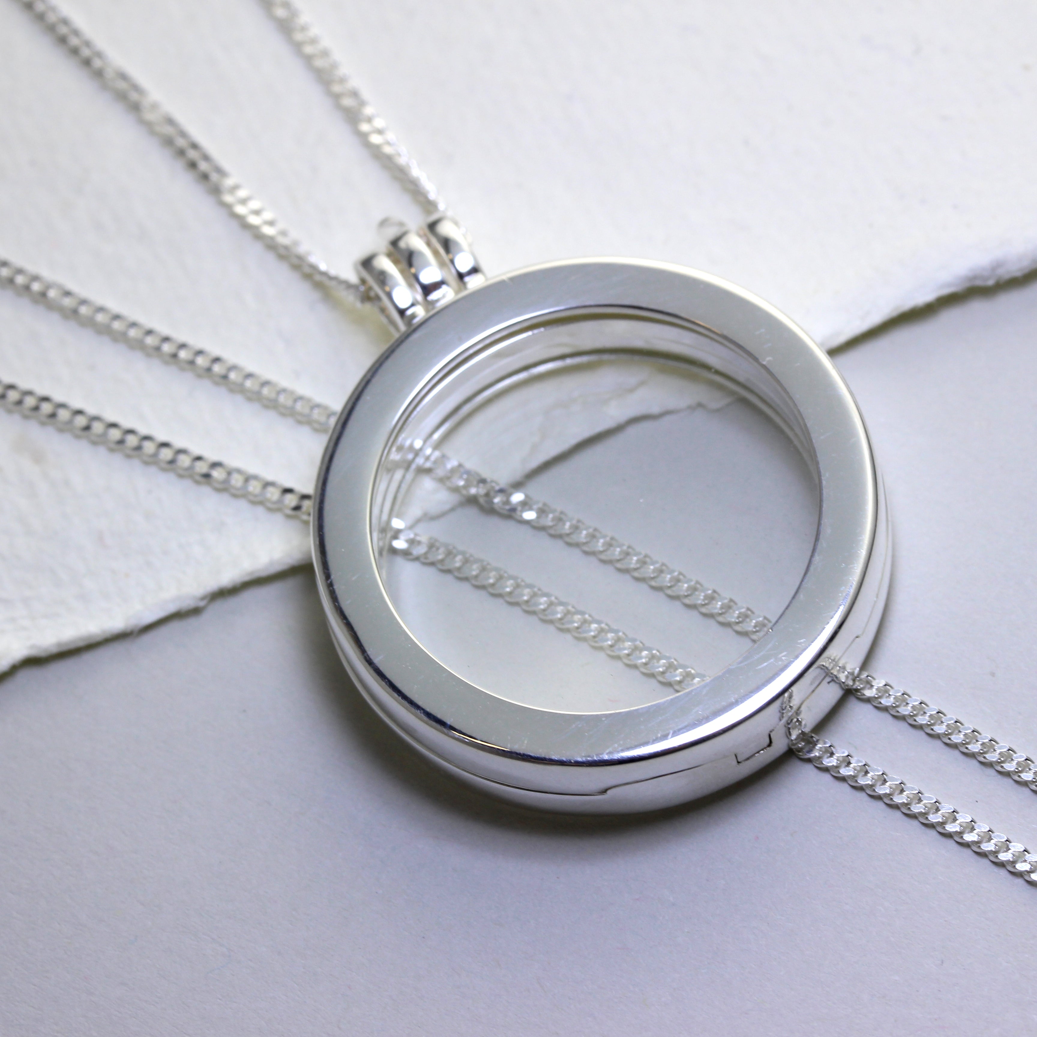Large Sterling Silver Round Floating Charm Locket on Chain 16 - 24 Inches