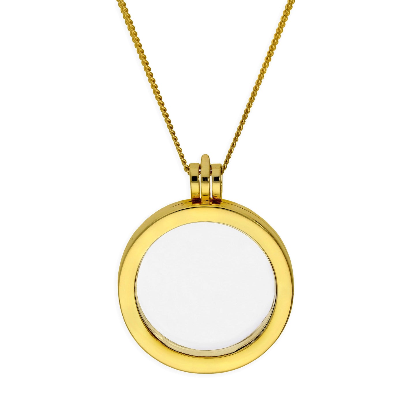 Large Gold Plated Sterling Silver Round Floating Charm Locket on Chain 16 - 24 Inches
