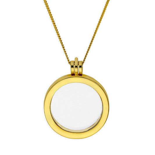 Large Gold Plated Sterling Silver Round Floating Charm Locket on Chain 16 - 24 Inches