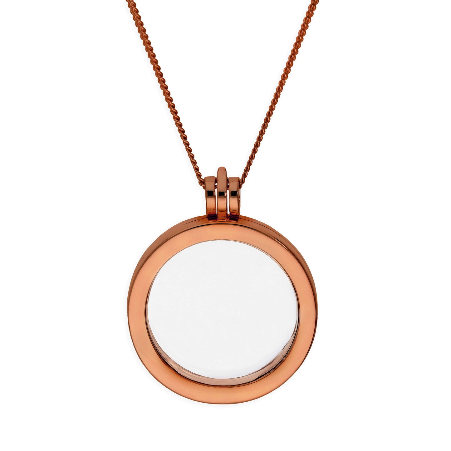 Large Rose Gold Plated Sterling Silver Round Floating Charm Locket on Chain 16 - 24 Inches