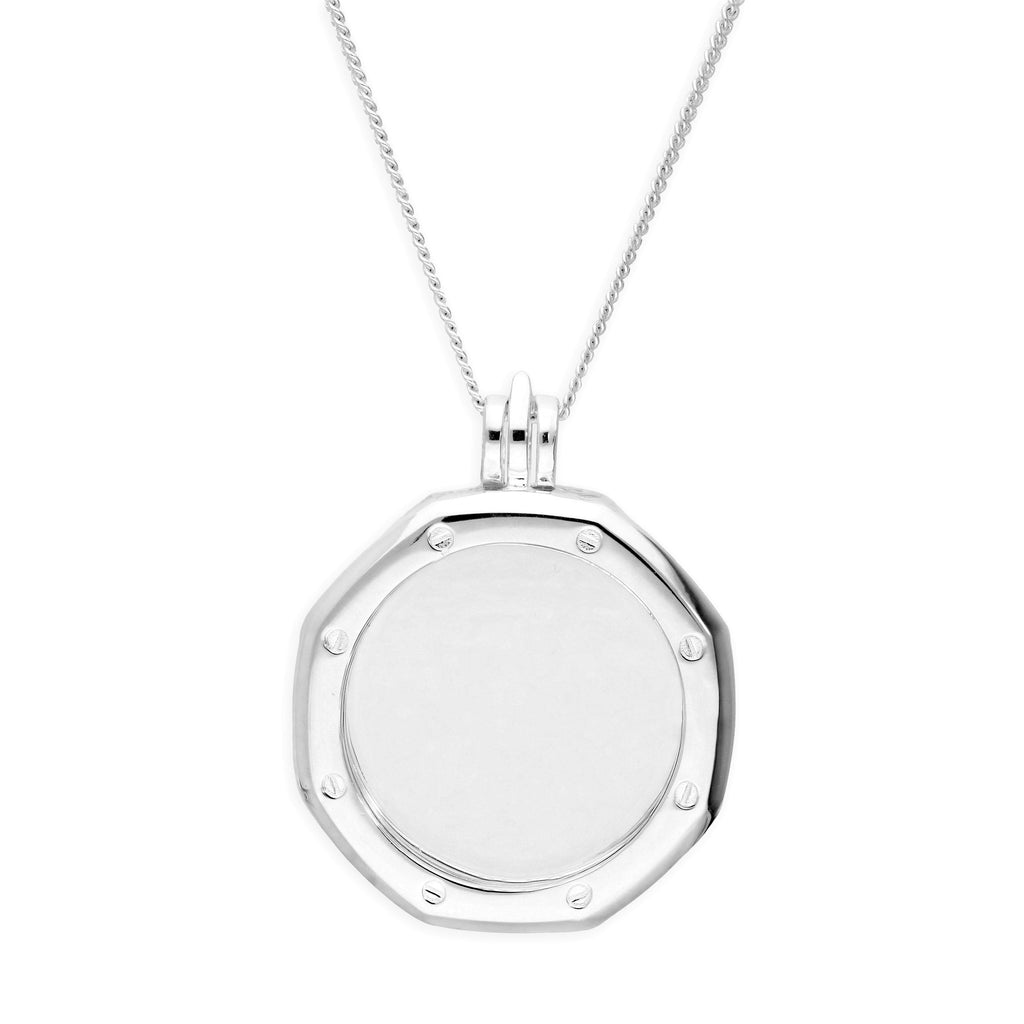 Large Sterling Silver Octagonal Clock Face Floating Charm Locket on Chain 16 - 24 Inches
