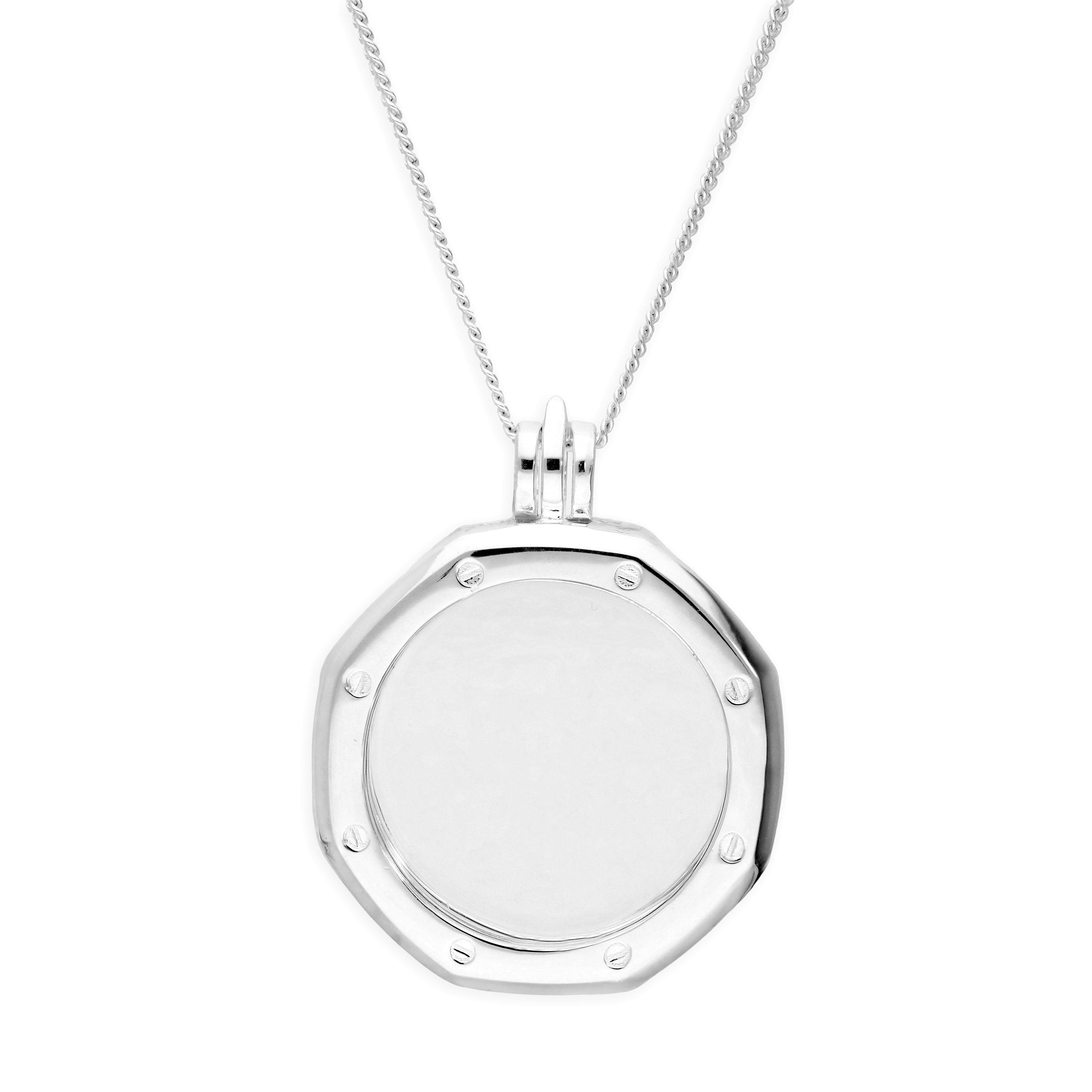 Large Sterling Silver Octagonal Clock Face Floating Charm Locket on Chain 16 - 24 Inches