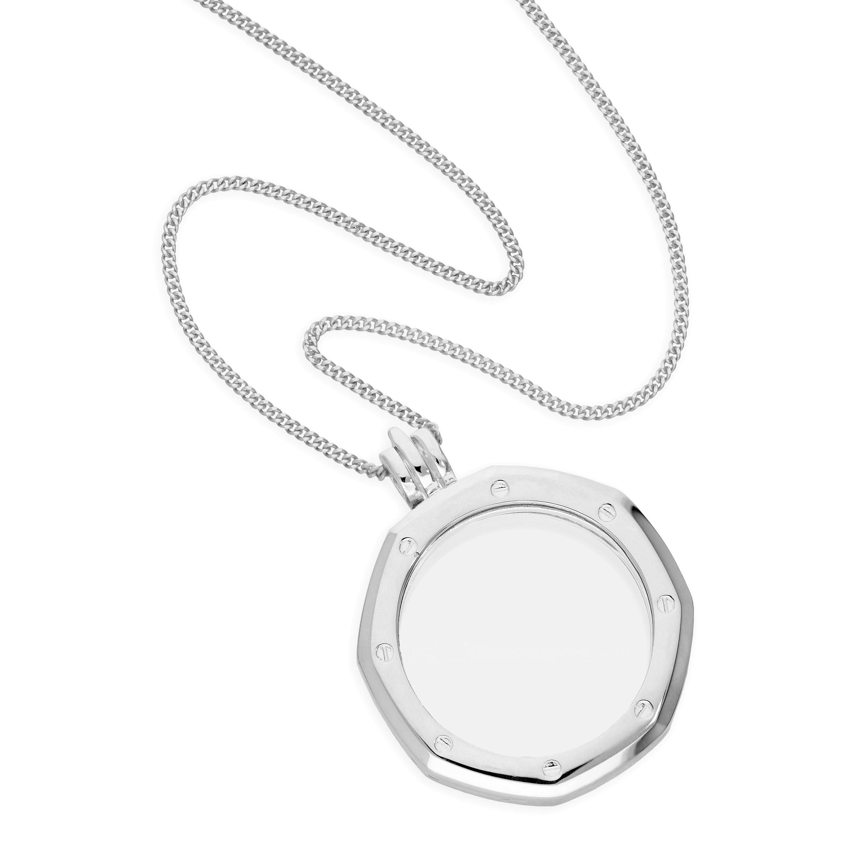 Large Sterling Silver Octagonal Clock Face Floating Charm Locket on Chain 16 - 24 Inches
