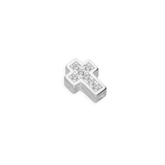 Sterling Silver & Clear CZ Crystal Floating Cross Charm
