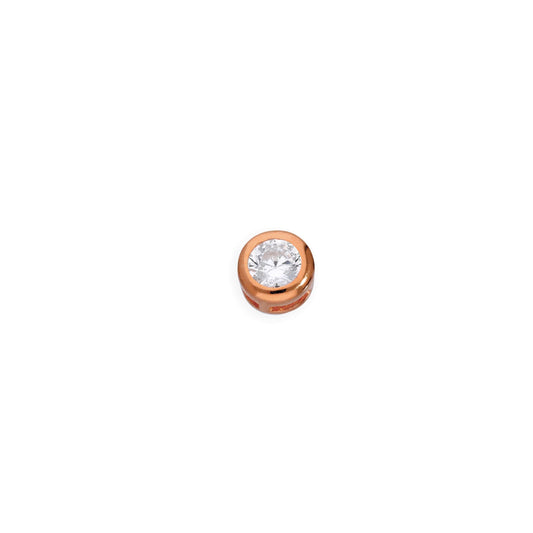 Rose Gold Plated Sterling Silver & Clear CZ Crystal Round Floating Charm