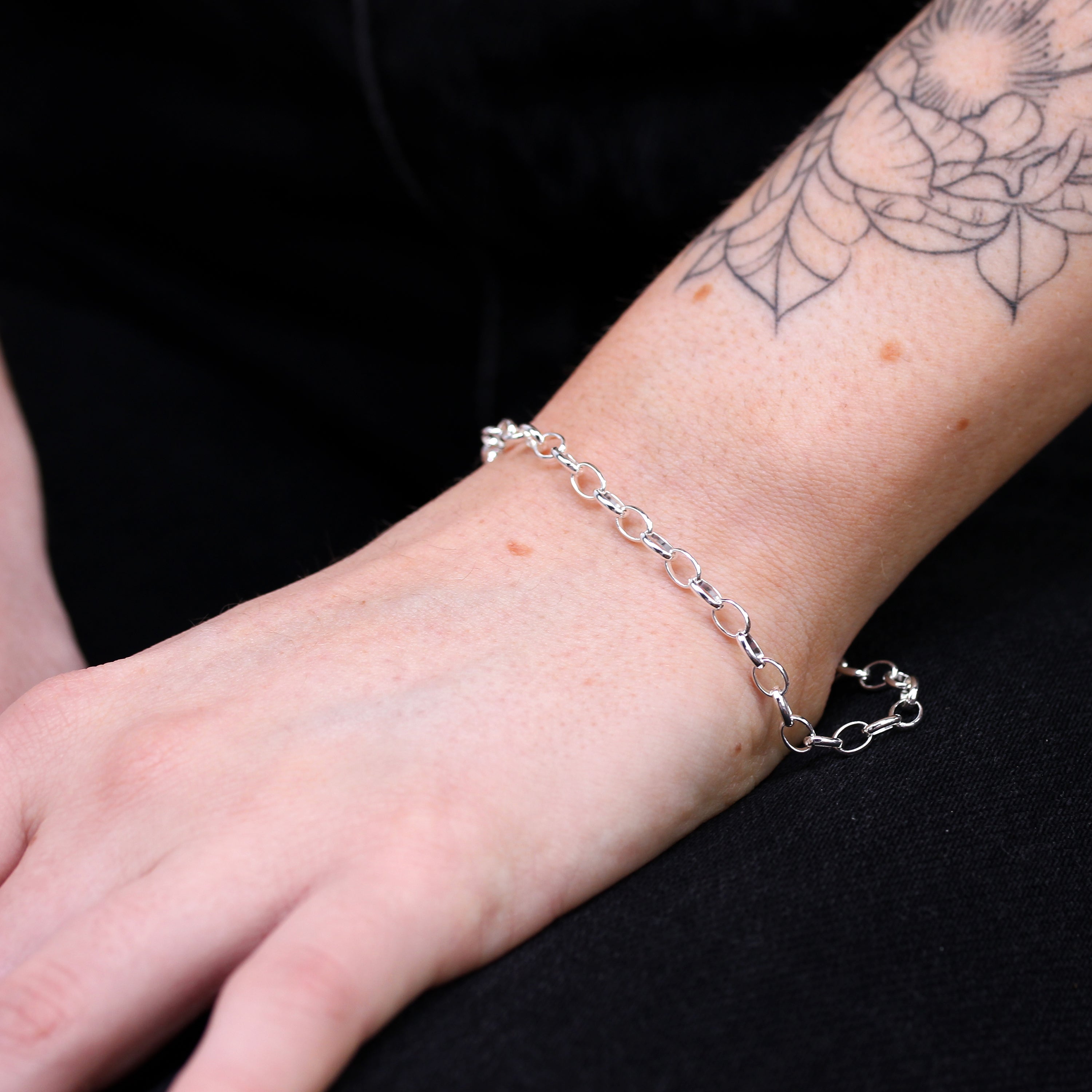 Sterling Silver Light Rolo Chain Charm Bracelet