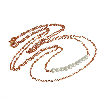 Rose Gold Plated Sterling Silver Double Chain String of Pearls Necklace 15 & 18 Inches