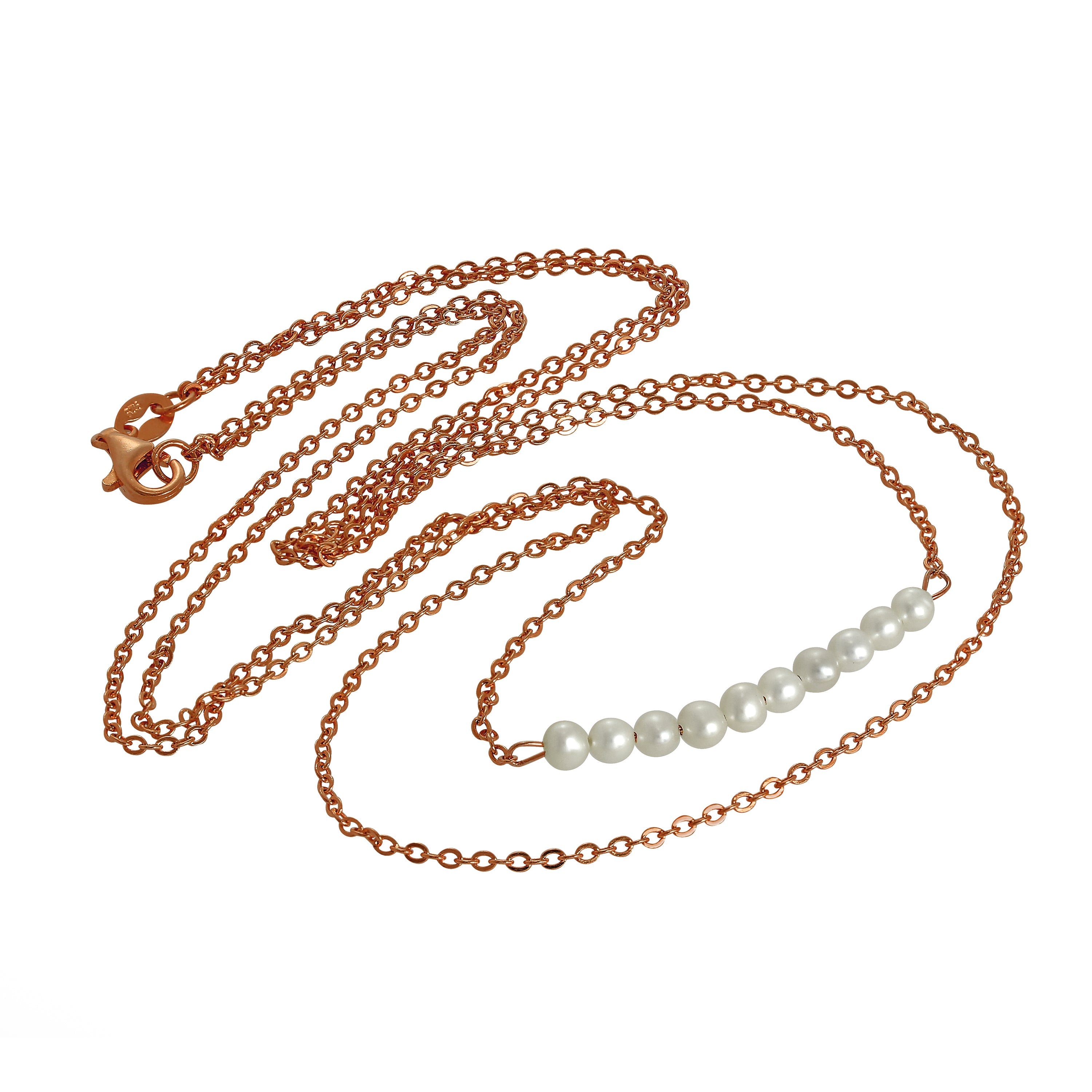 Rose Gold Plated Sterling Silver Double Chain String of Pearls Necklace 15 & 18 Inches