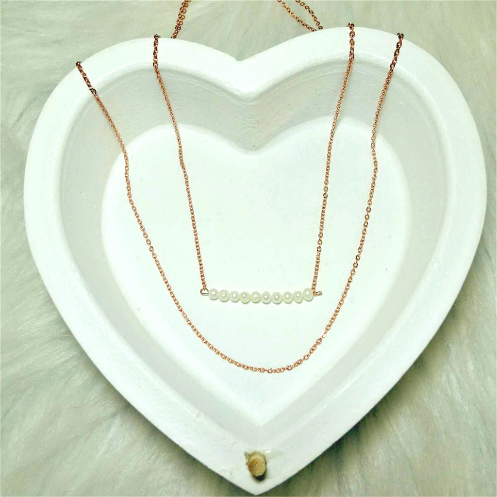 Rose Gold Plated Sterling Silver Double Chain String of Pearls Necklace 15 & 18 Inches