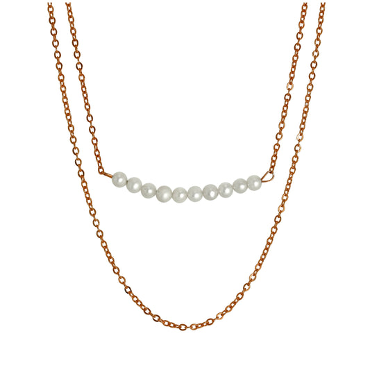 Rose Gold Plated Sterling Silver Double Chain String of Pearls Necklace 15 & 18 Inches