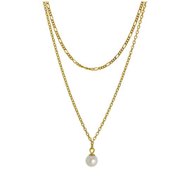 Gold Plated Sterling Silver Double Chain Pearl Necklace 16 & 18 Inches