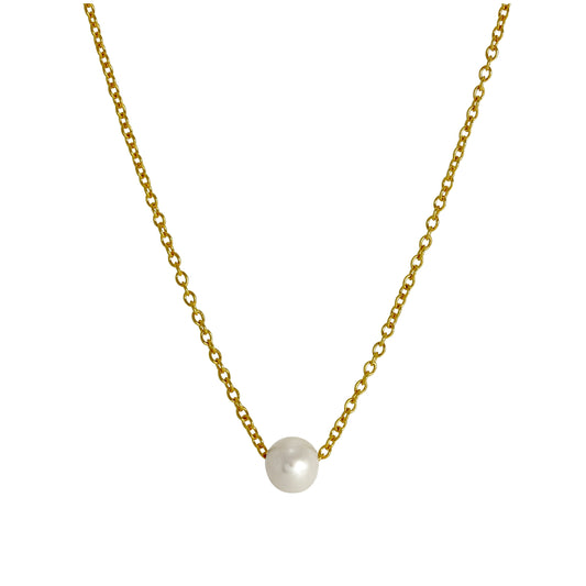 Gold Plated Sterling Silver Adjustable Choker to 18 Inch Pearl Necklace