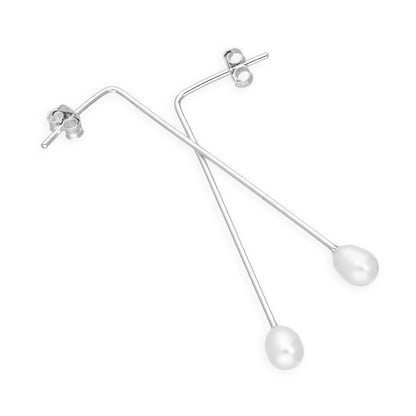 Sterling Silver & Pearl Drop Stud Earrings