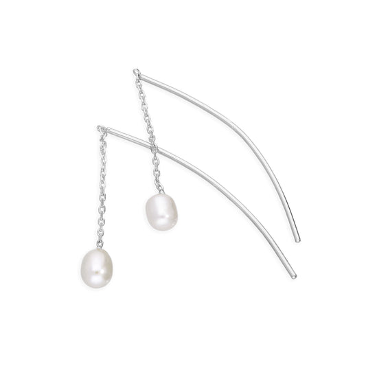Sterling Silver & Pearl Arc Pull Through Earrings