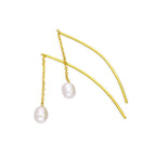 Gold Plated Sterling Silver & Pearl Arc Pull Through Earrings
