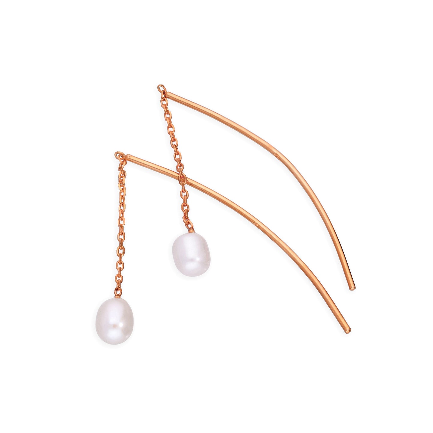 Rose Gold Plated Sterling Silver & Pearl Arc Pull Through Earrings