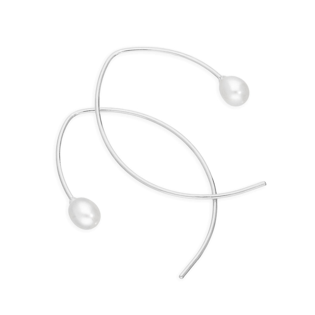 Sterling Silver & Pearl Curve Pull Through Earrings
