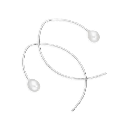 Sterling Silver & Pearl Curve Pull Through Earrings