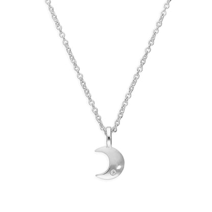 Sterling Silver & Genuine Diamond 18 Inch Moon Necklace