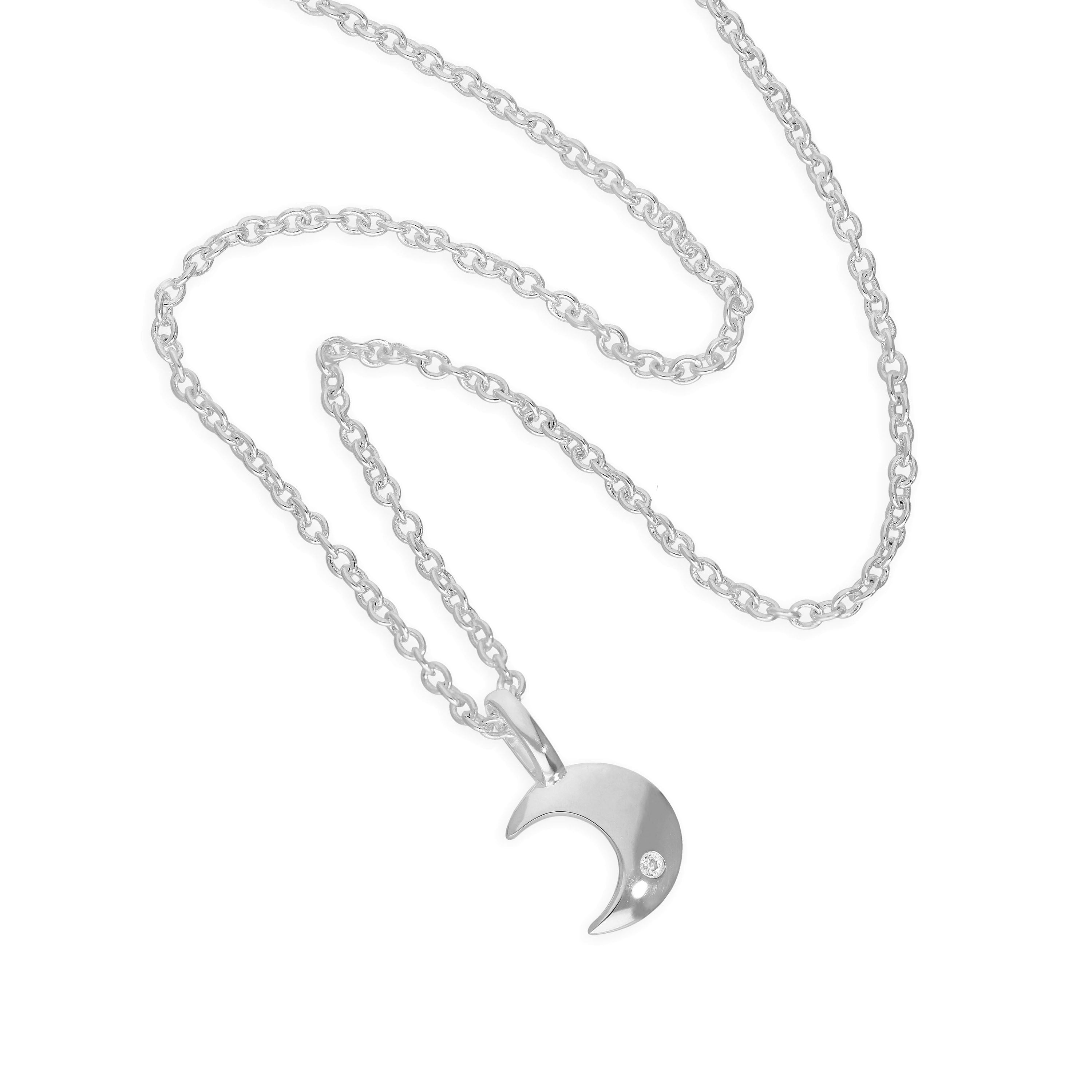 Sterling Silver & Genuine Diamond 18 Inch Moon Necklace