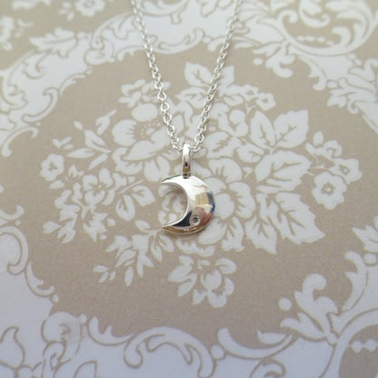 Sterling Silver & Genuine Diamond 18 Inch Moon Necklace