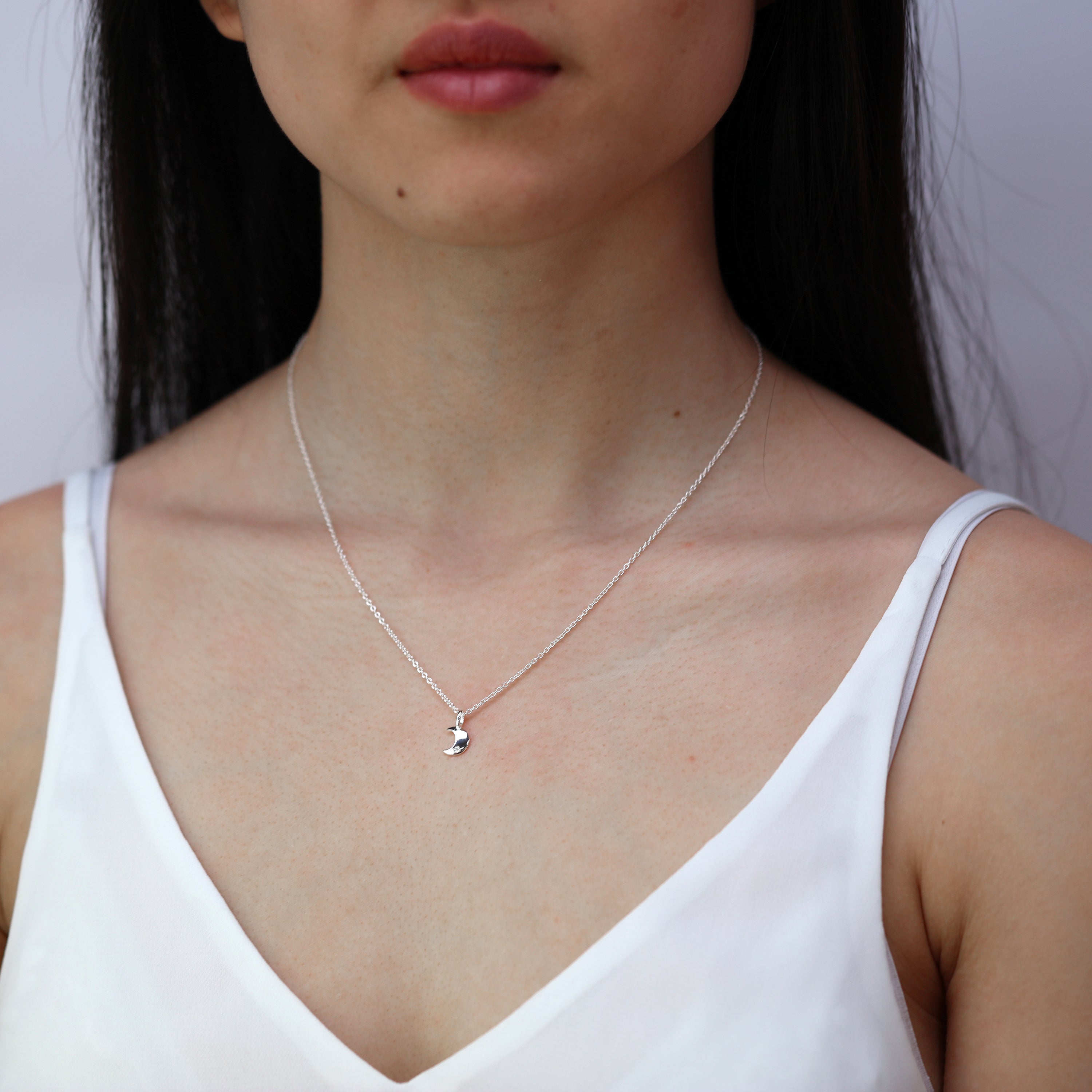 Sterling Silver & Genuine Diamond 18 Inch Moon Necklace