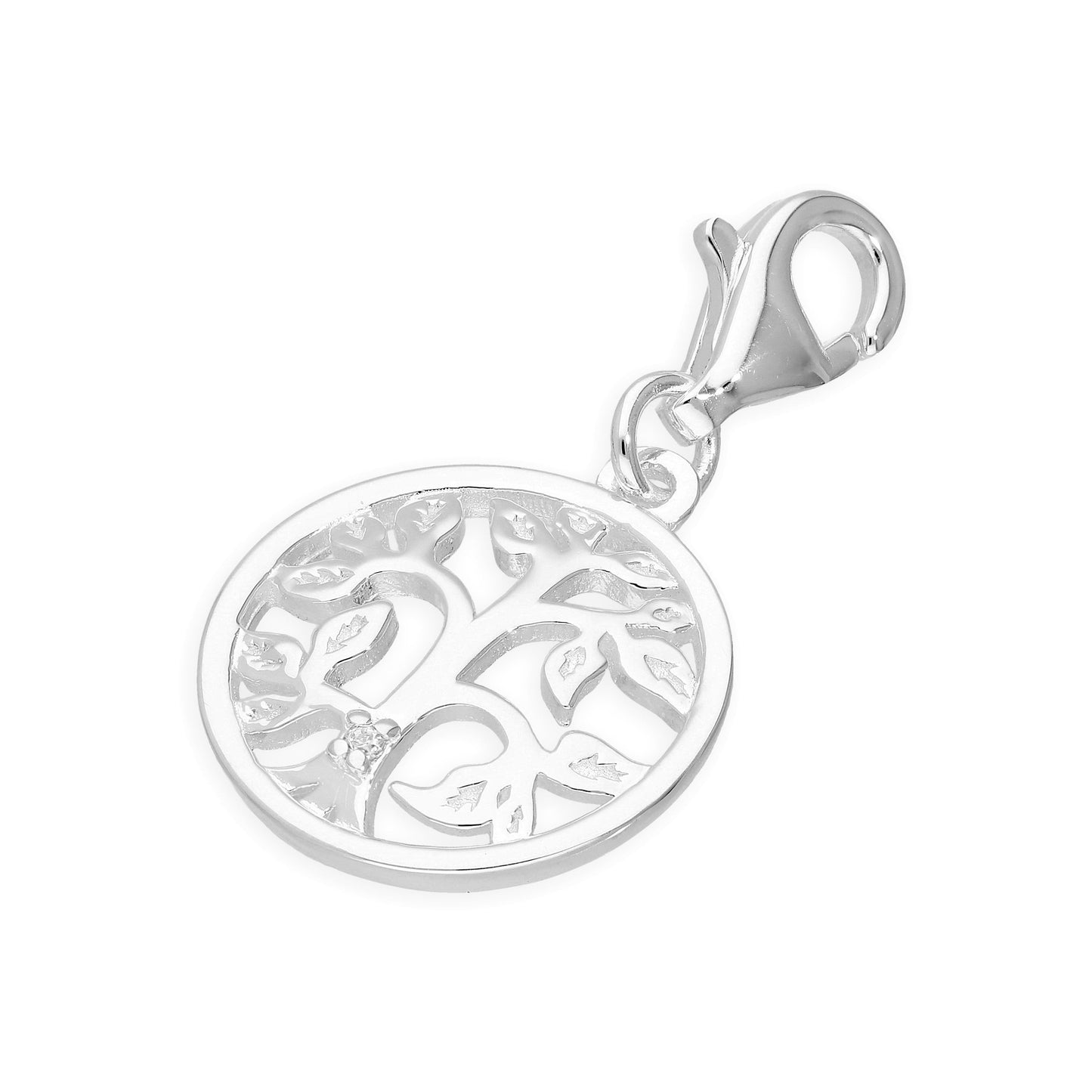 Sterling Silver & Genuine Diamond Open Tree of Life Clip on Charm