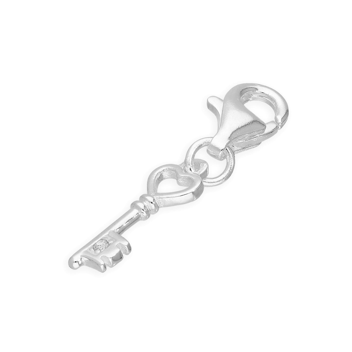 Sterling Silver & Genuine Diamond Heart Key Clip on Charm