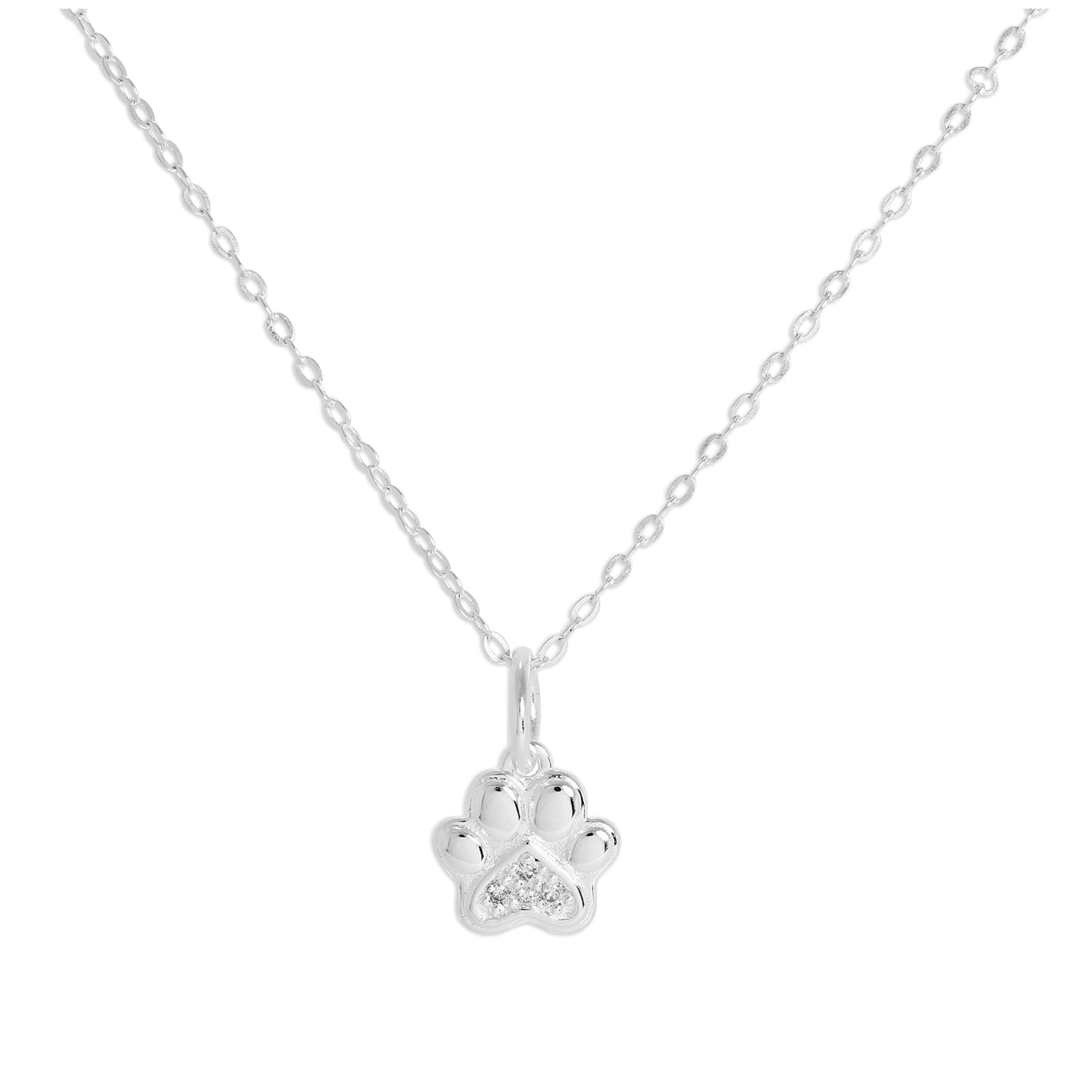 Sterling Silver & Genuine Diamond Pawprint Necklace