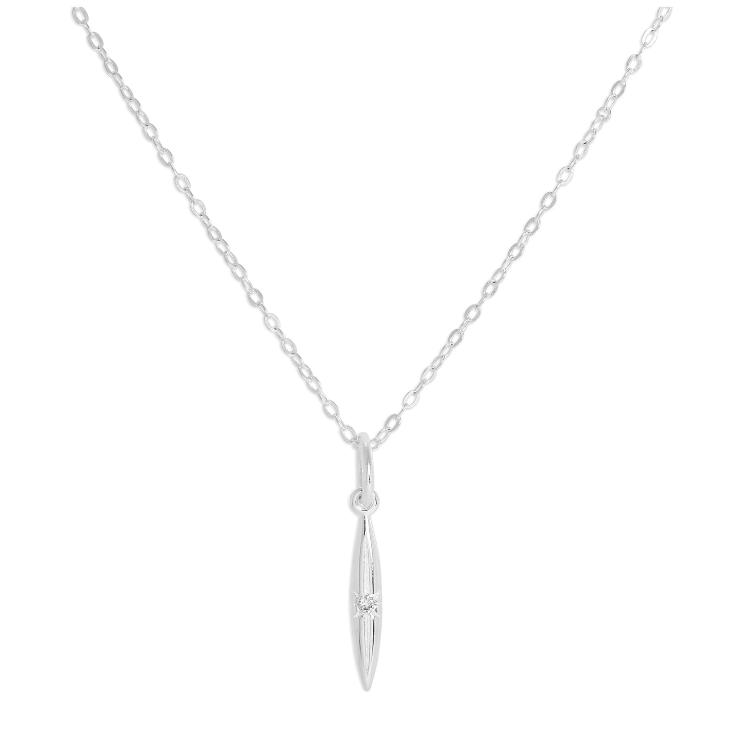Sterling Silver & Genuine Diamond Spike Pendant Necklace