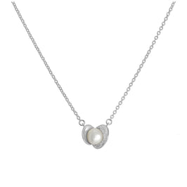 Sterling Silver Cultured Pearl Clam Necklace on 17 Inch Chain