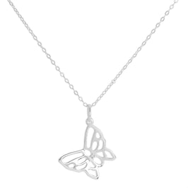Sterling Silver & Genuine Diamond Open Butterfly Necklace